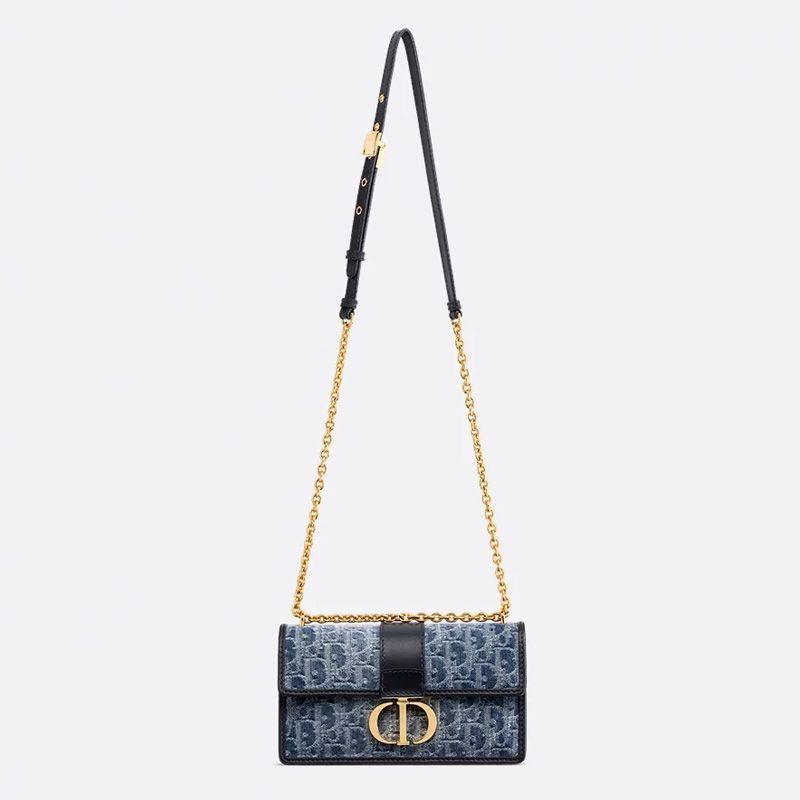 Dior 30 Montaigne East-West Bag With Chain In Oblique Motif Denim Blue - Image 5