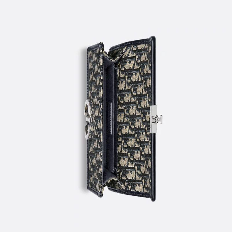 Dior 30 Montaigne East-West Bag With Chain In Oblique Motif Canvas and Smooth Calfskin Blue - Image 4