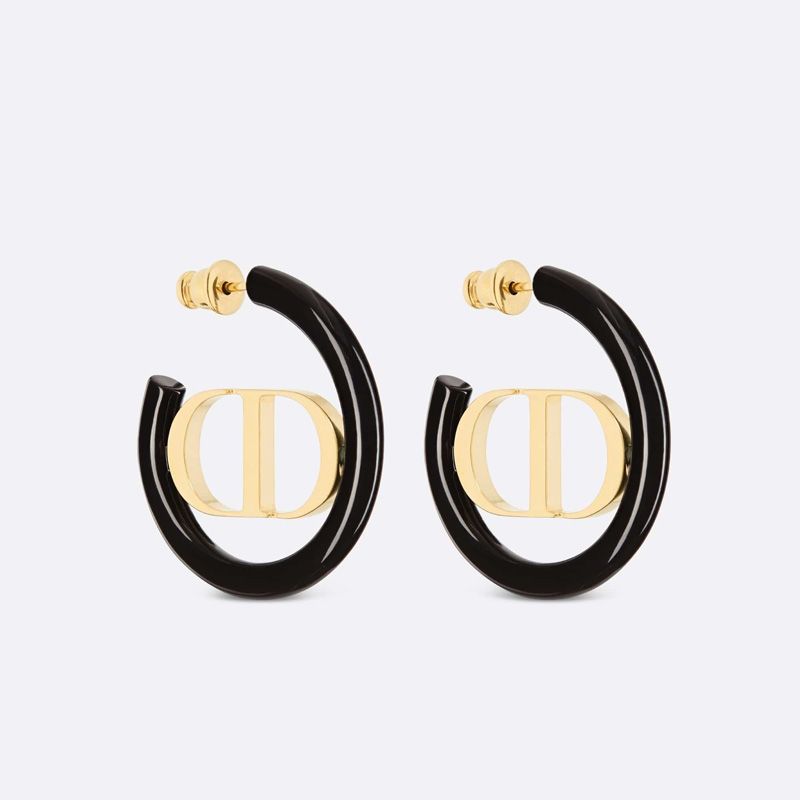 Dior 30 Montaigne Hoop Earrings Metal with Lacquer Gold/Black