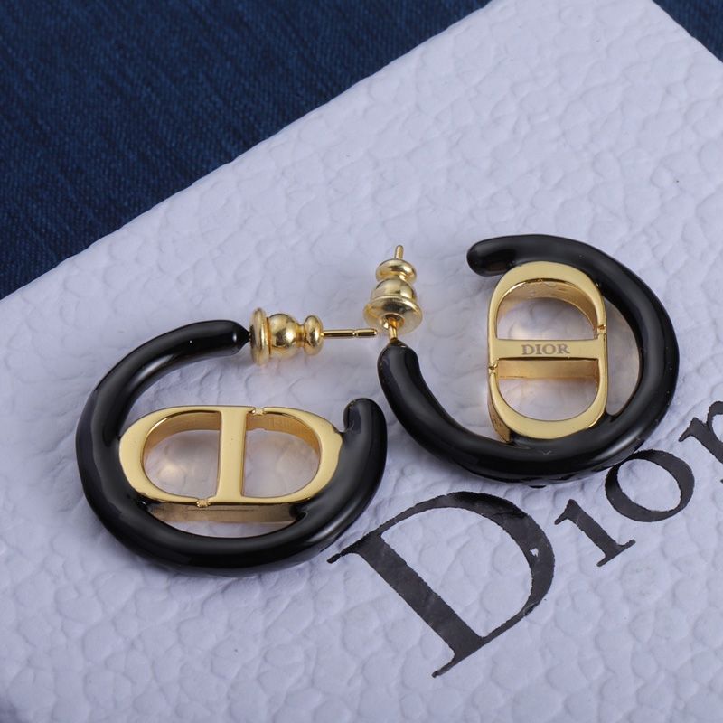 Dior 30 Montaigne Hoop Earrings Metal with Lacquer Gold/Black - Image 3