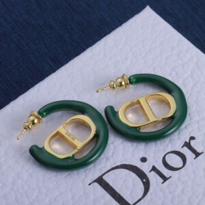 Dior 30 Montaigne Hoop Earrings Metal with Lacquer Gold/Green