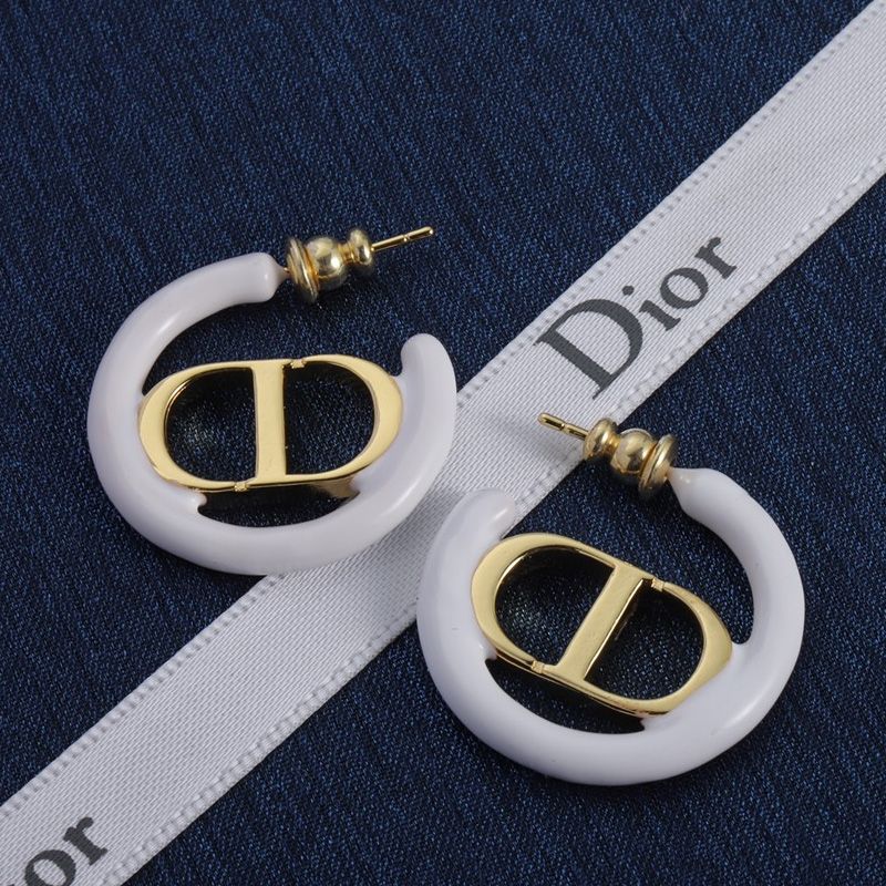 Dior 30 Montaigne Hoop Earrings Metal with Lacquer Gold/White