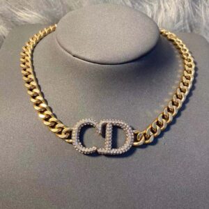 Dior Clair D Lune Choker Antique Metal with CD Signature Embellished Crystals Gold