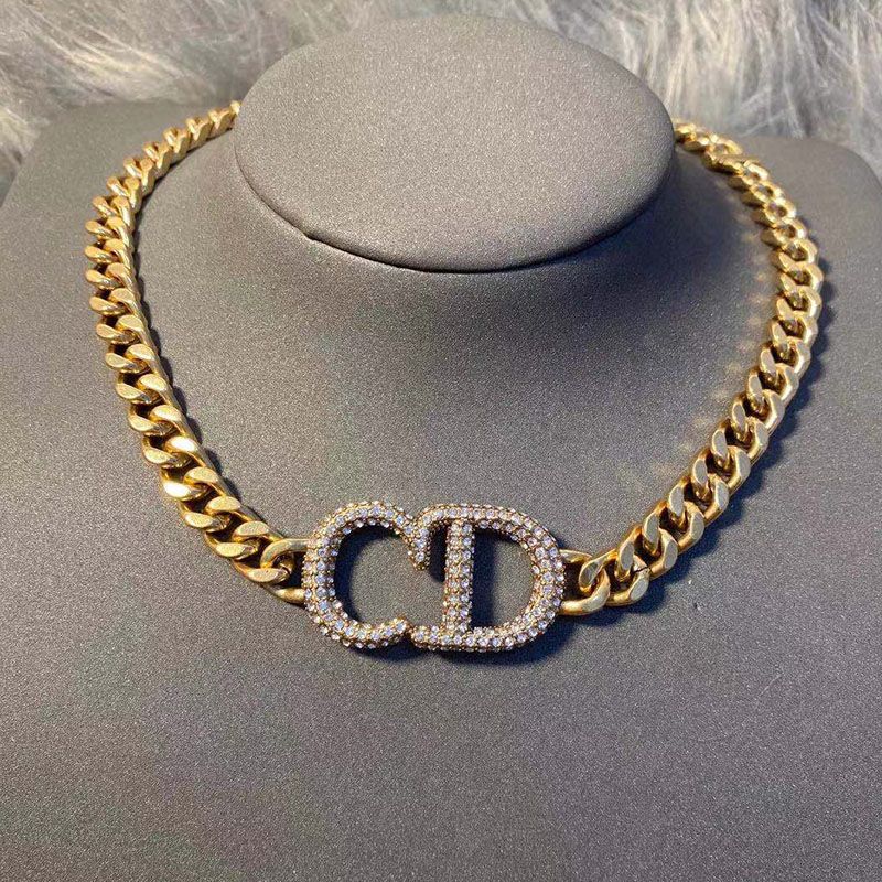 Dior Clair D Lune Choker Antique Metal with CD Signature Embellished Crystals Gold