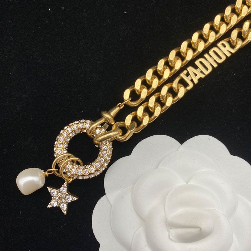 Dior 30 Montaigne Necklace Metal, White Resin Pearl And White Crystals Gold - Image 2