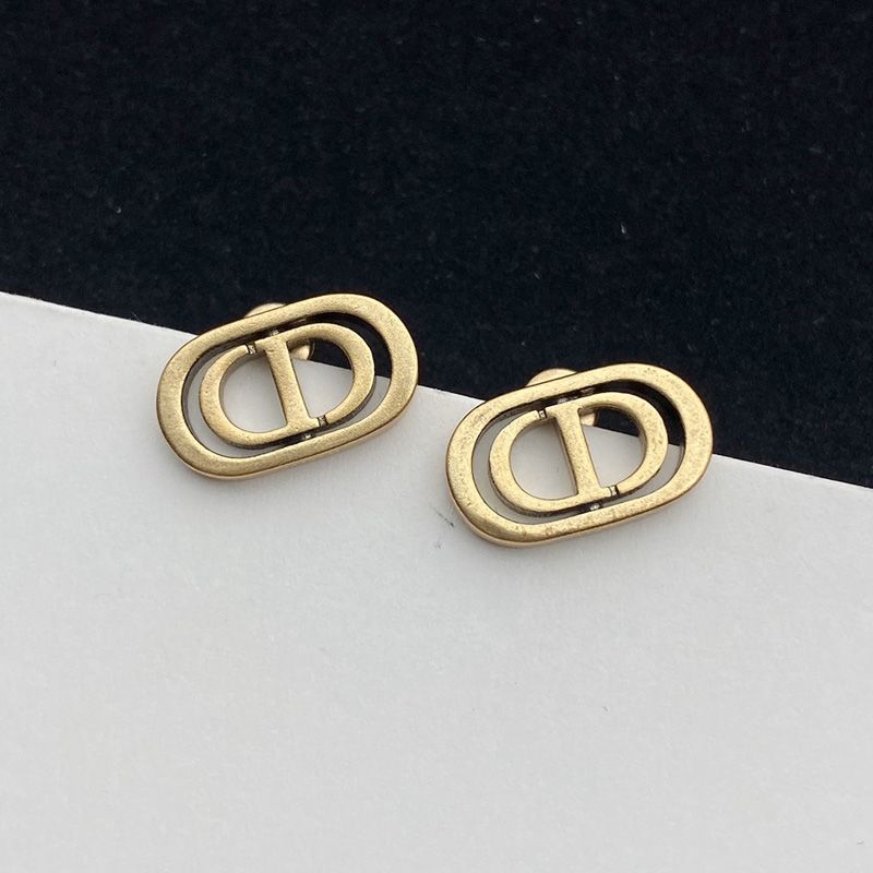 Dior 30 Montaigne Pave Stud Earrings Antique Metal Gold