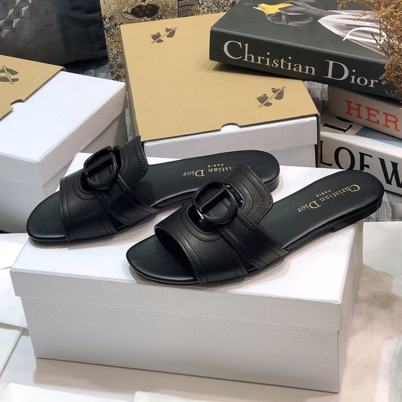 Dior 30 Montaigne Slides Women Calfskin Black - Image 2