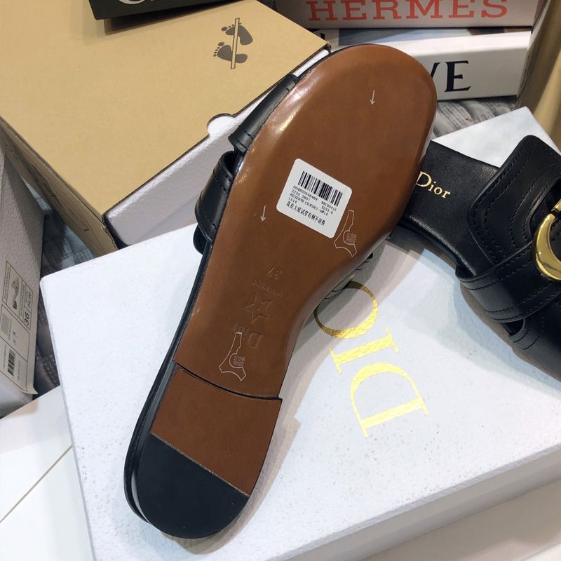 Dior 30 Montaigne Slides Women Calfskin Black/Gold - Image 3