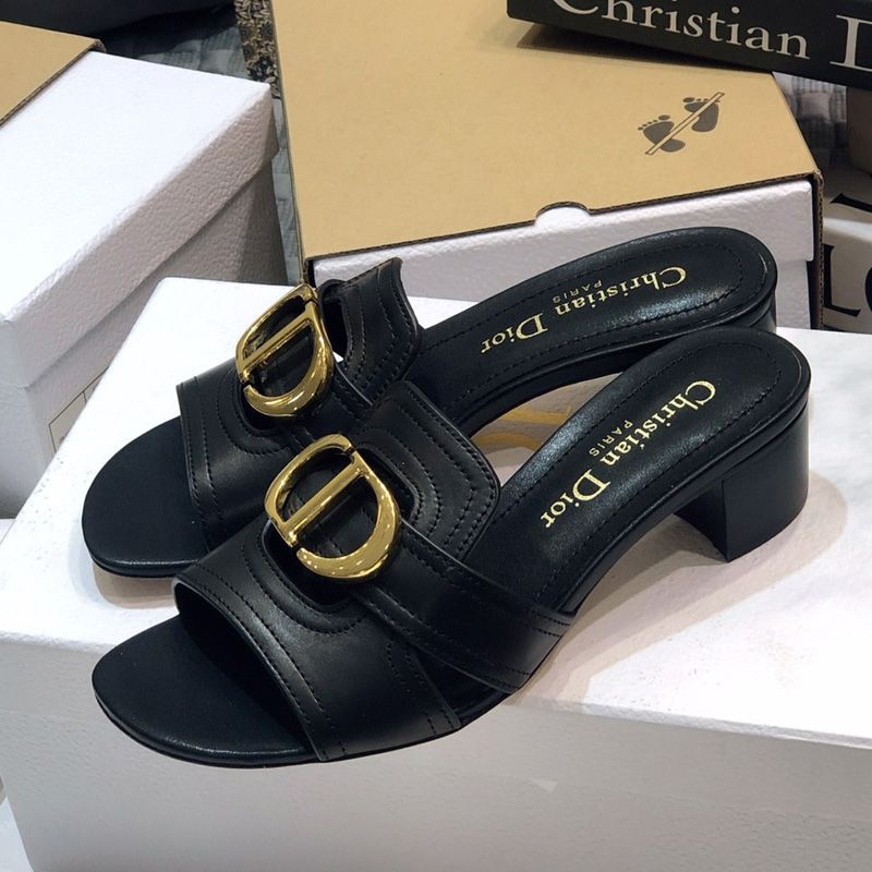 Dior 30 Montaigne Slides Women Calfskin Black/Gold - Image 4