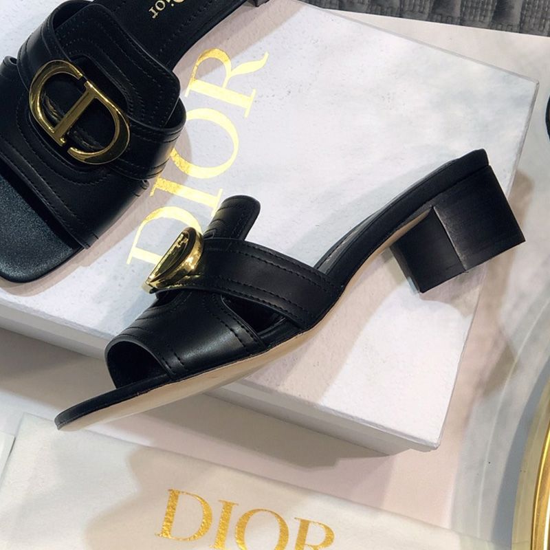 Dior 30 Montaigne Slides Women Calfskin Black/Gold - Image 5