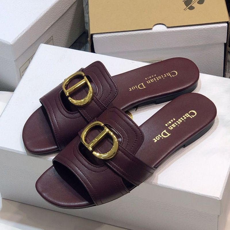 Dior 30 Montaigne Slides Women Calfskin Burgundy - Image 2