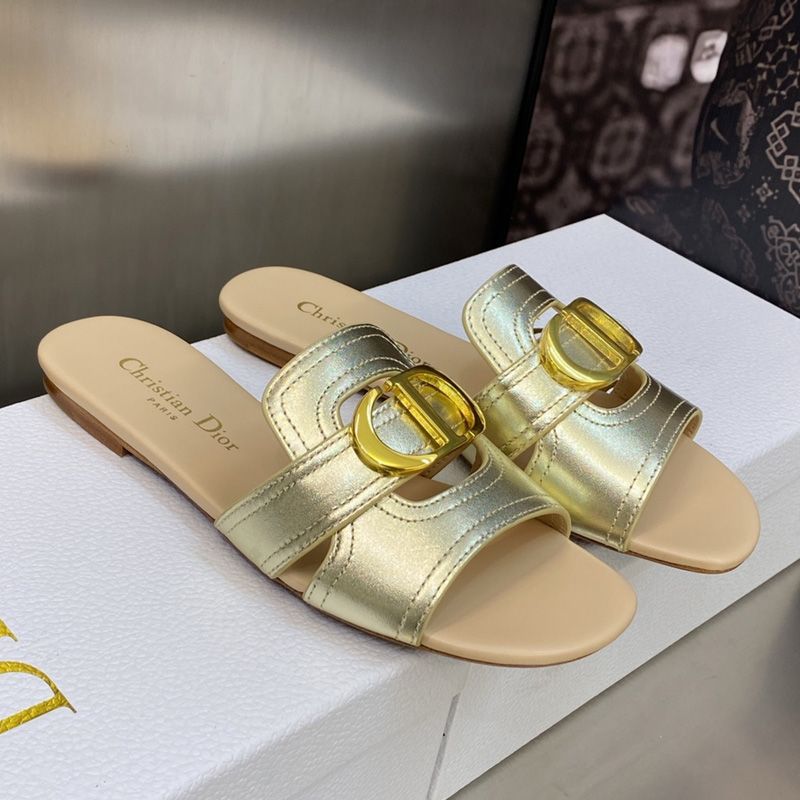 Dior 30 Montaigne Slides Women Calfskin Gold - Image 2