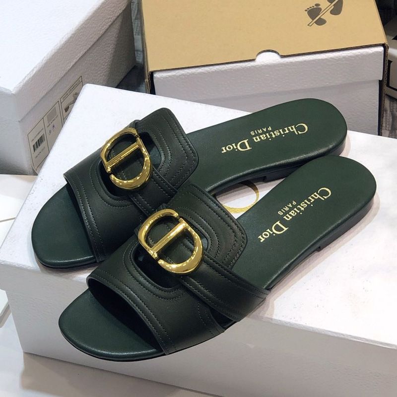 Dior 30 Montaigne Slides Women Calfskin Green - Image 2