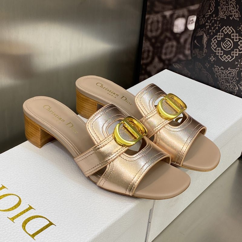Dior 30 Montaigne Slides Women Calfskin Rose Gold - Image 4