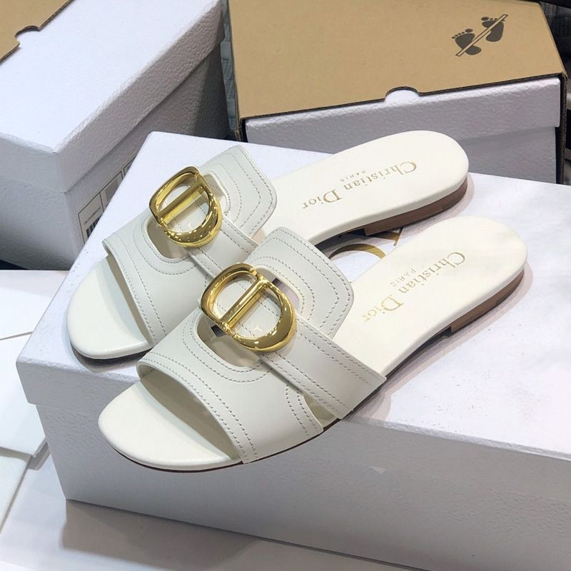Dior 30 Montaigne Slides Women Calfskin White - Image 2