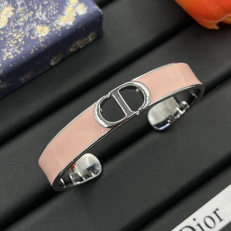 Dior 30 Montaigne Thin Bangle Metal with Lacquer Silver/Pink