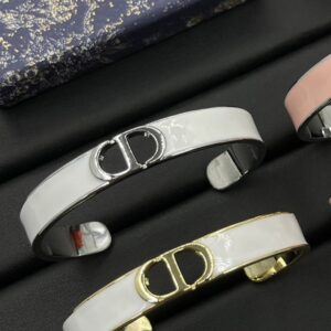 Dior 30 Montaigne Thin Bangle Metal with Lacquer Silver/White