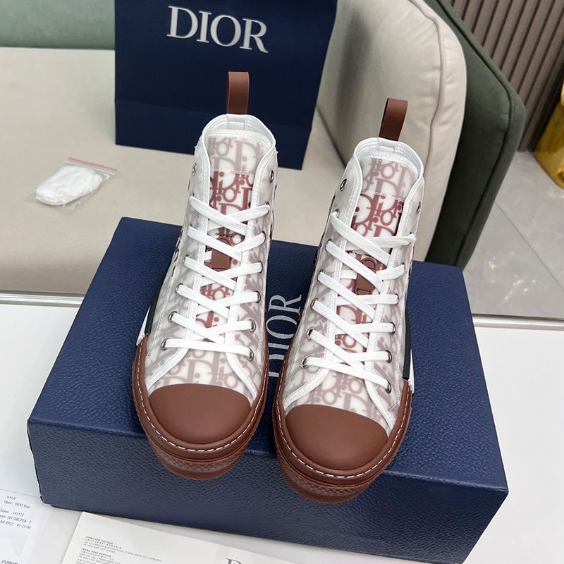 Dior B23 High-Top Sneakers Unisex Oblique Motif Canvas Brown - Image 2