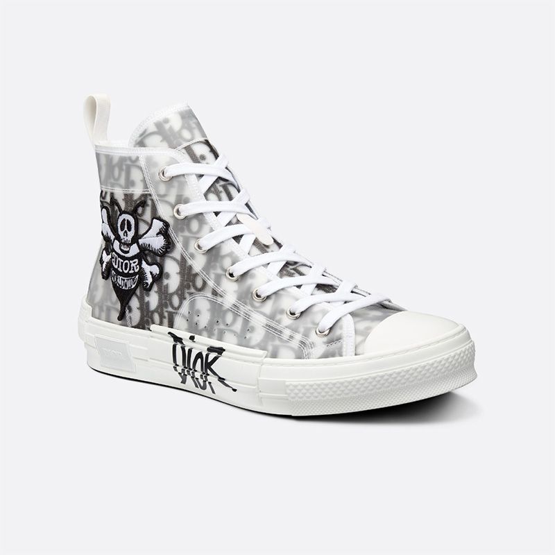 Dior B23 High-Top Sneakers Unisex Shawn Bee Oblique Motif Canvas White - Image 2