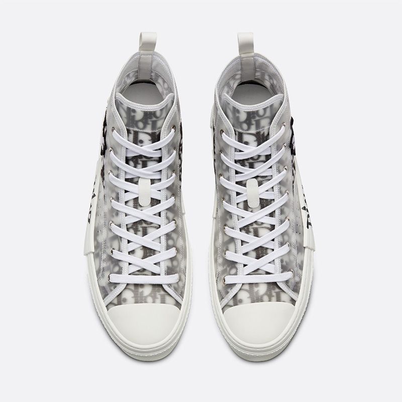 Dior B23 High-Top Sneakers Unisex Shawn Bee Oblique Motif Canvas White - Image 3