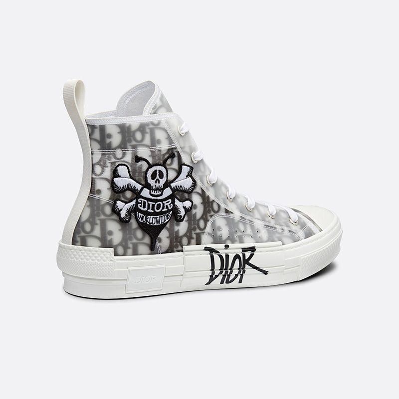 Dior B23 High-Top Sneakers Unisex Shawn Bee Oblique Motif Canvas White - Image 4