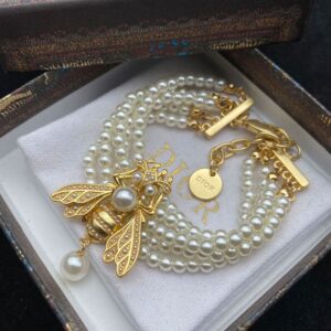 Dior Bee Quadruple Bracelet Resin Pearls with Metal Gold
