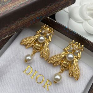 Dior Bee Earrings Metal with Resin Pearls Gold