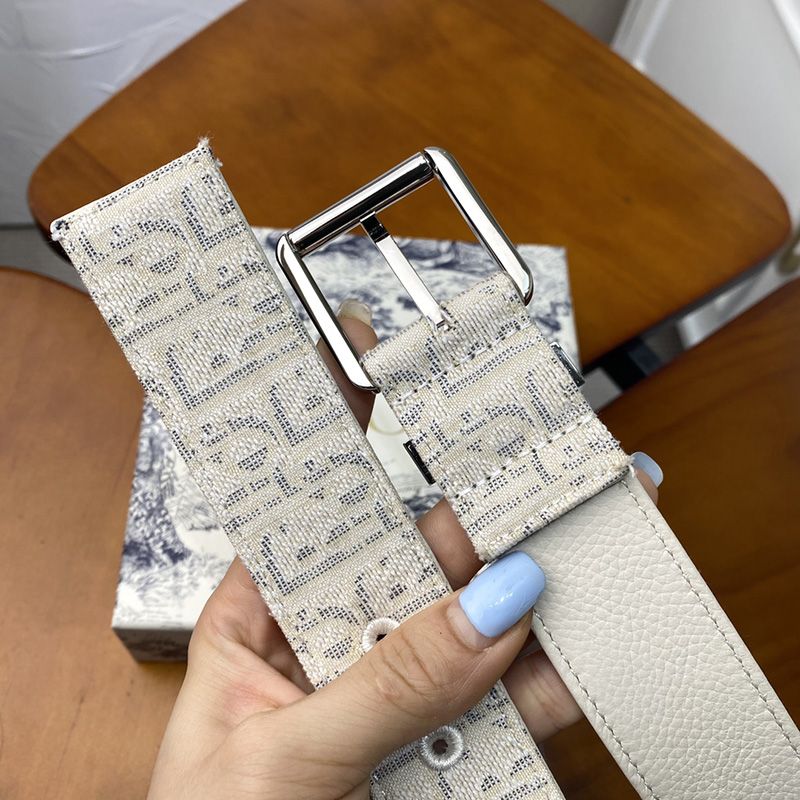 Dior Belt Oblique Motif Canvas White/Silver - Image 3
