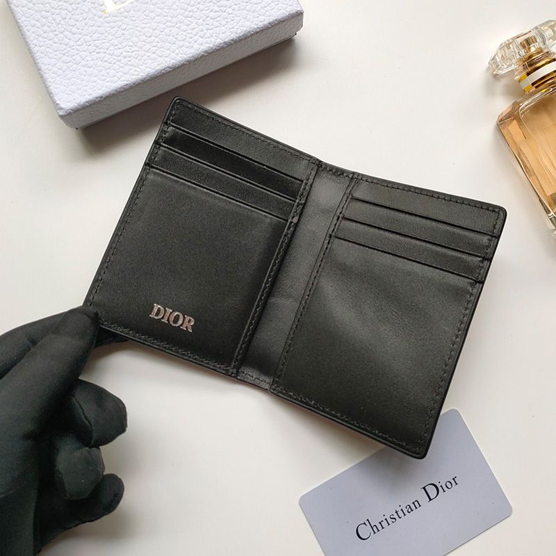 Dior Bi-Fold Card Holder CD Diamond Motif Calfskin Black - Image 3