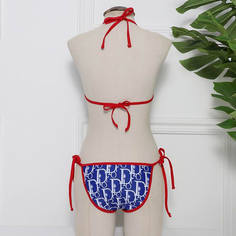 Dior Bikini Women Oblique Motif Lycra Blue/Red - Image 2