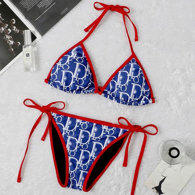 Dior Bikini Women Oblique Motif Lycra Blue/Red - Image 3