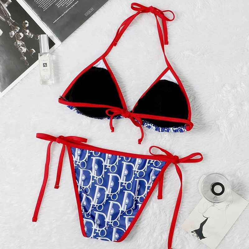 Dior Bikini Women Oblique Motif Lycra Blue/Red - Image 4
