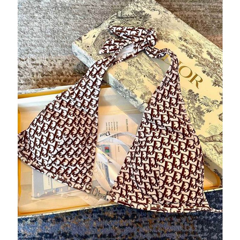 Dior Bikini Women Oblique with Crystal Logo Motif Lycra Coffee - Image 4