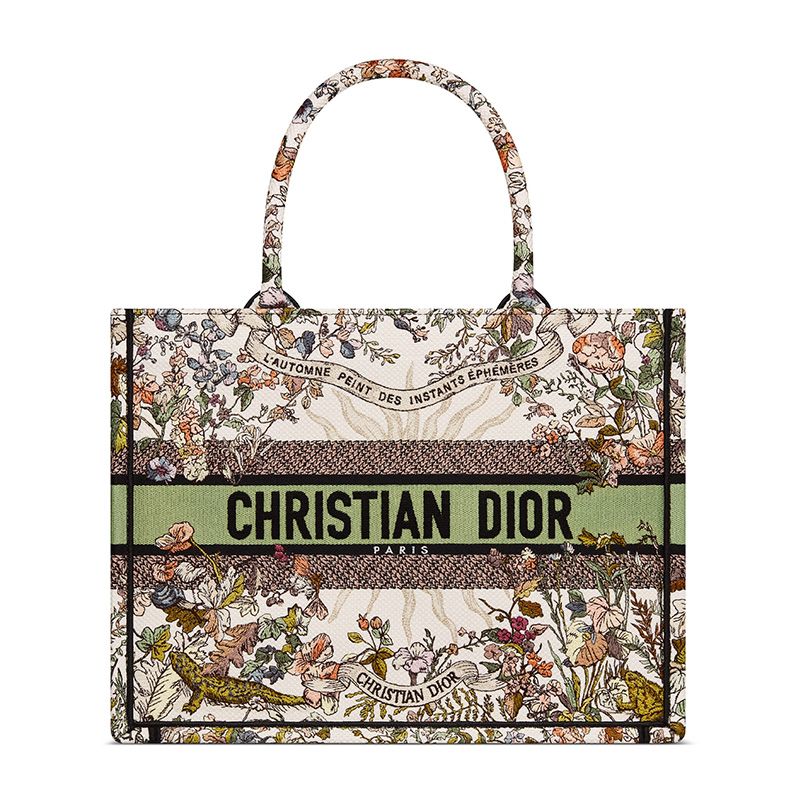 Dior Book Tote In 4 Saisons Printemps Soleil Motif Canvas White/Green