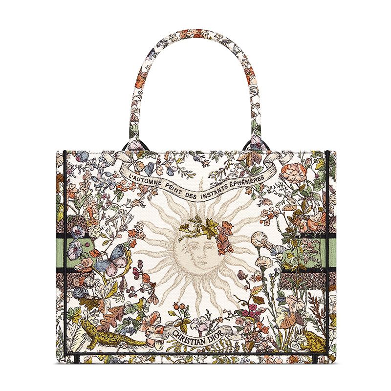 Dior Book Tote In 4 Saisons Printemps Soleil Motif Canvas White/Green - Image 2