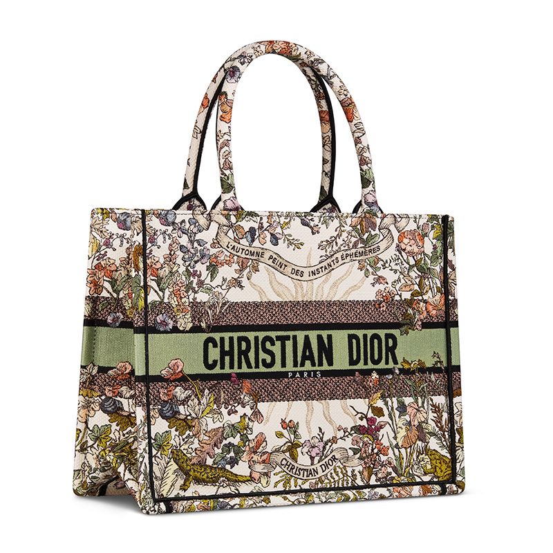 Dior Book Tote In 4 Saisons Printemps Soleil Motif Canvas White/Green - Image 3