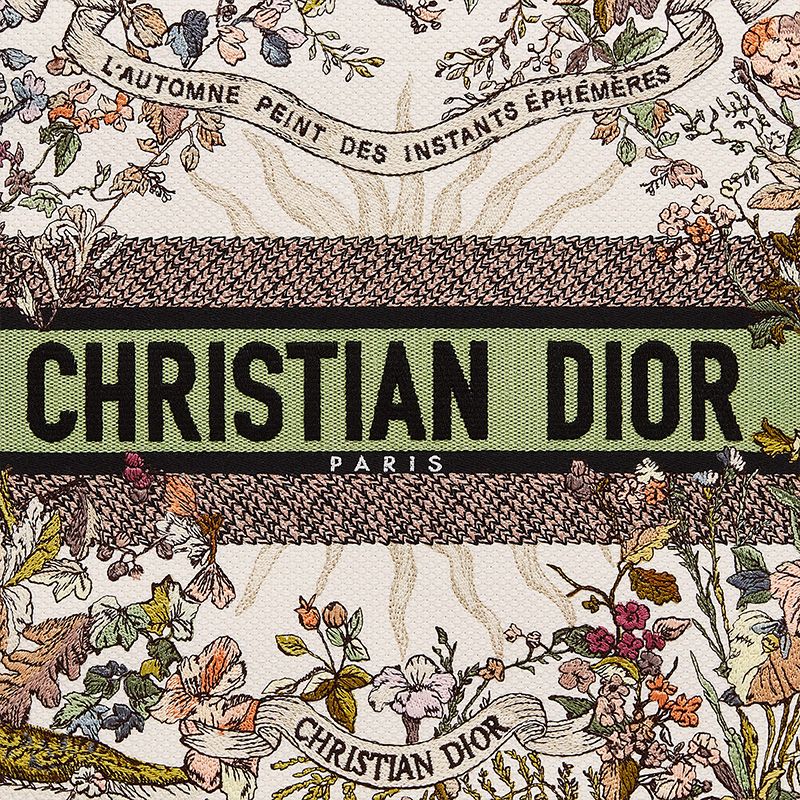 Dior Book Tote In 4 Saisons Printemps Soleil Motif Canvas White/Green - Image 5