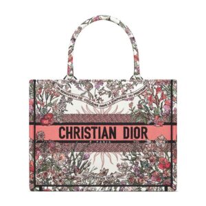 Dior Book Tote In 4 Saisons Printemps Soleil Motif Canvas White/Pink