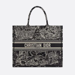 Dior Book Tote In Around the World Motif Canvas Black