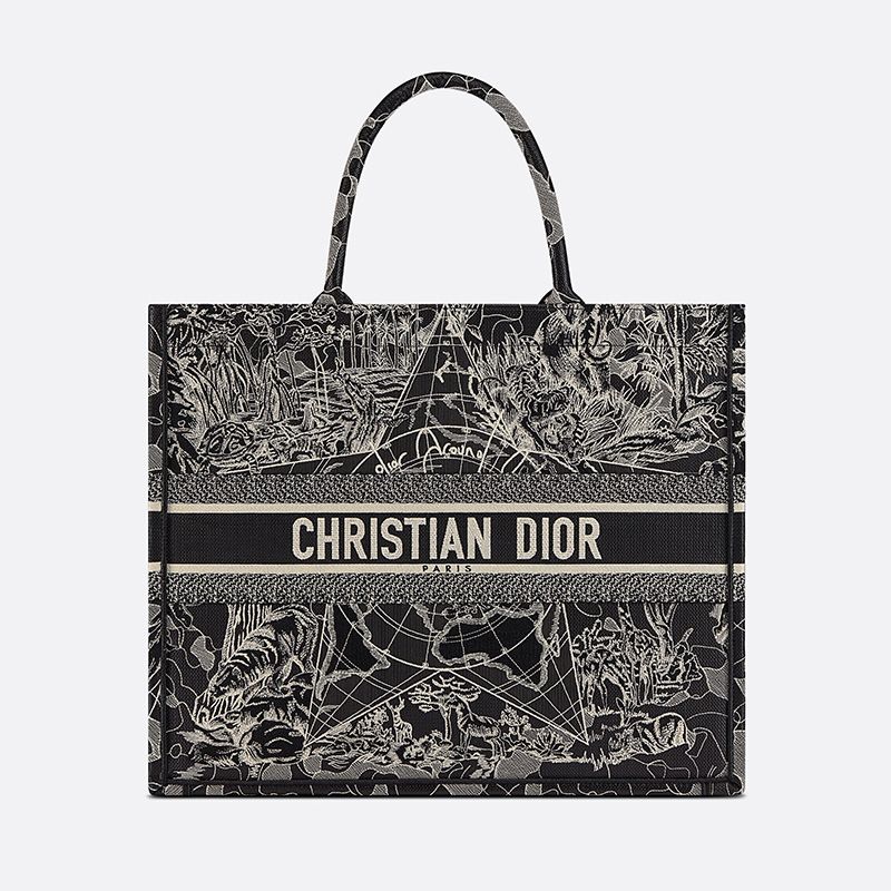 Dior Book Tote In Around the World Motif Canvas Black