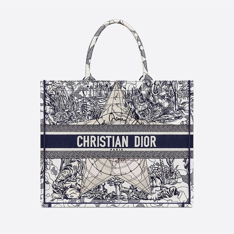Dior Book Tote In Around the World Motif Canvas Blue