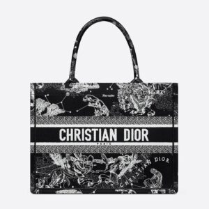 Dior Book Tote In Toile de Jouy Zodiac Motif Canvas Black