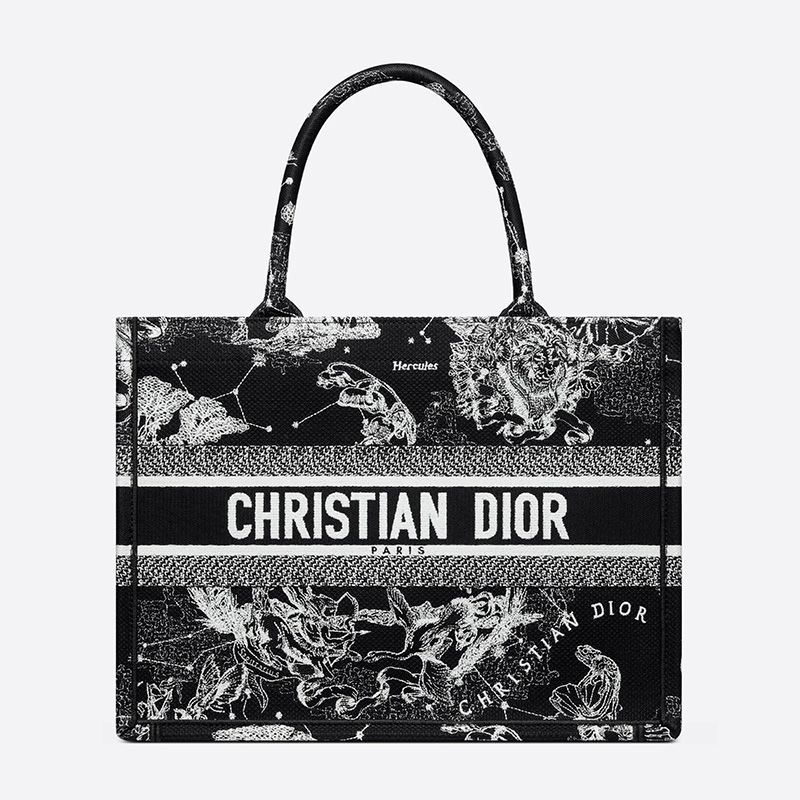 Dior Book Tote In Toile de Jouy Zodiac Motif Canvas Black