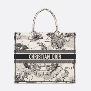 Dior Book Tote In Toile de Jouy Zodiac Motif Canvas White