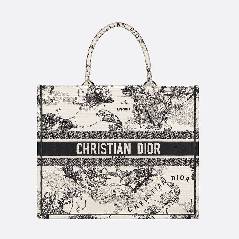 Dior Book Tote In Toile de Jouy Zodiac Motif Canvas White