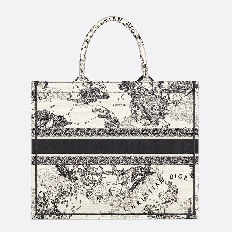 Dior Book Tote In Toile de Jouy Zodiac Motif Canvas White - Image 3