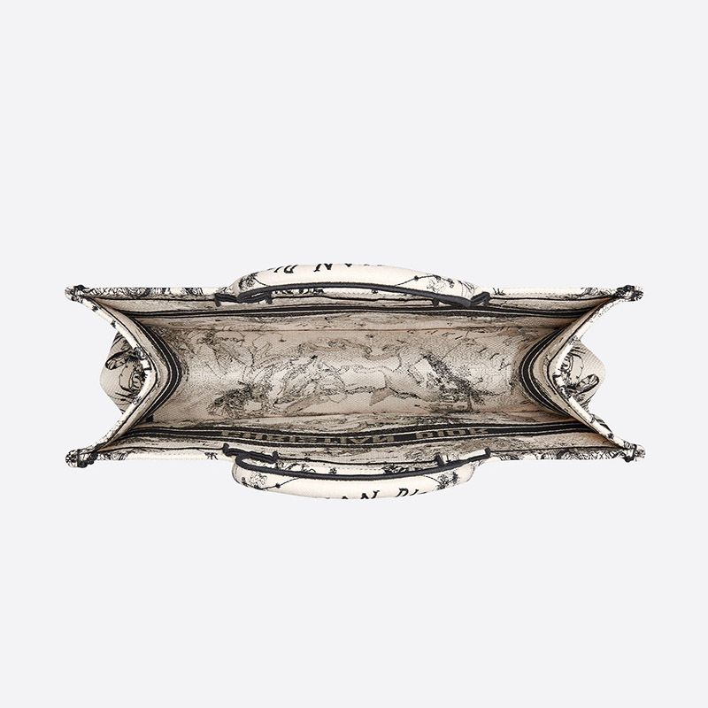 Dior Book Tote In Toile de Jouy Zodiac Motif Canvas White - Image 4