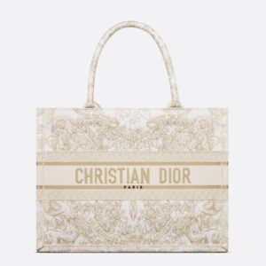 Dior Book Tote In Butterfly Around The World Motif Canvas White/Gold