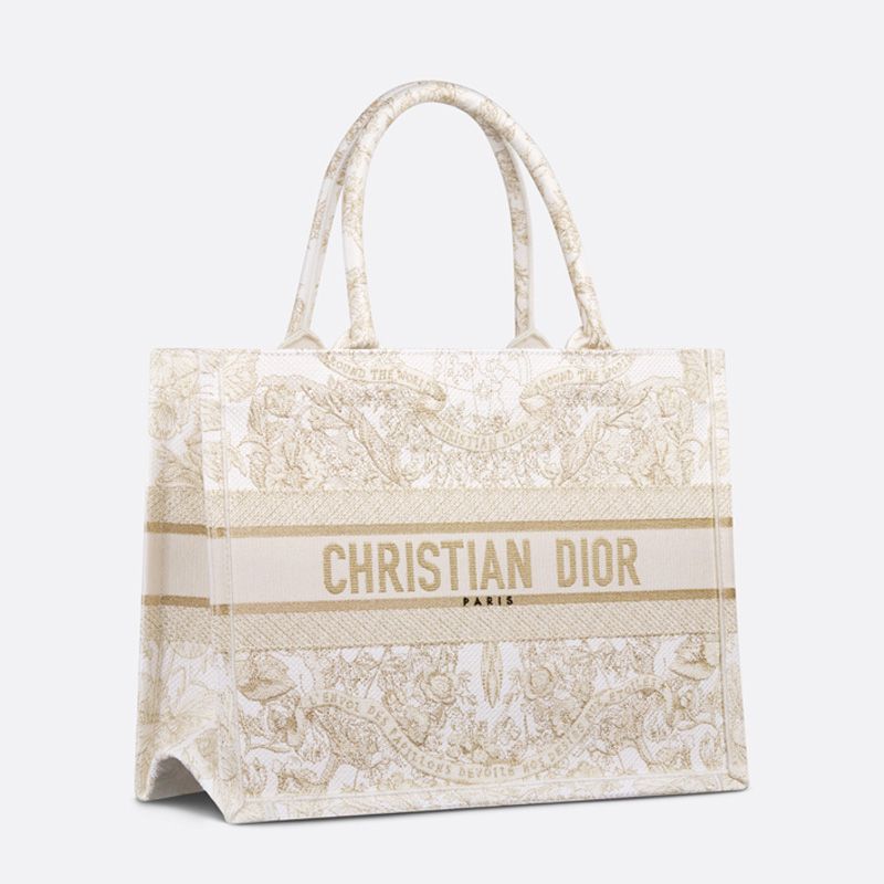 Dior Book Tote In Butterfly Around The World Motif Canvas White/Gold - Image 2