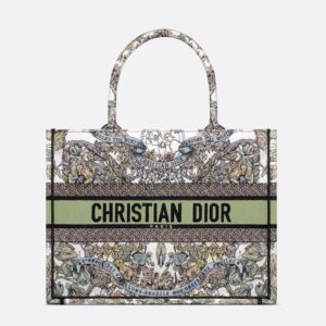 Dior Book Tote In Butterfly Around The World Motif Canvas White/Green